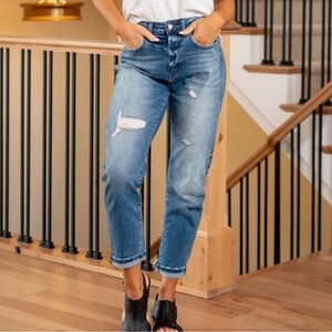 Flying Monkey Caspian Cuffed Distressed Medium Wash Mom Jeans Size 32